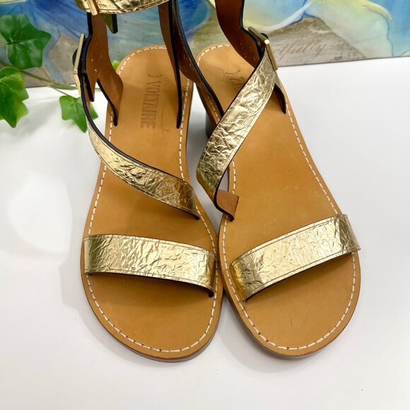 Zadig & Voltaire Cecilia Crinkled Caprese Sandals in Gold 37/ US 6 - Picture 12 of 16